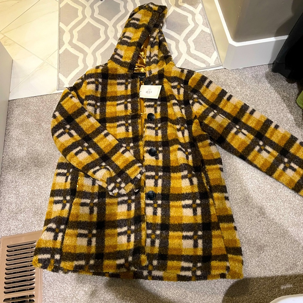 Mustard Yellow Patterned Teddy Coat